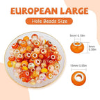 LAIDANLA Orange Mix Large Hole Beads, 100pcs 14mm x 5mm Round Resin, Plastic, Acrylic Loose Beads for Jewelry Making, DIY Gifts