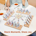 Mexican Train Dominoes Set Double 12 Colored Number Dominos with 8 Wooden Racks & 91 Tiles Portable Travel Case Classic Family Board Game Cognitive Strategy Game for Adults Kids