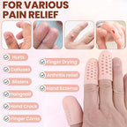 PAGOW 10pcs Gel Finger Cots/Covers, Silicone Finger Protector Support, Finger Caps Finger Sleeves Thumb Protector for Finger Cracking Trigger Finger Arthritis Pain Relief (Beige, 8 Small+2 Medium)