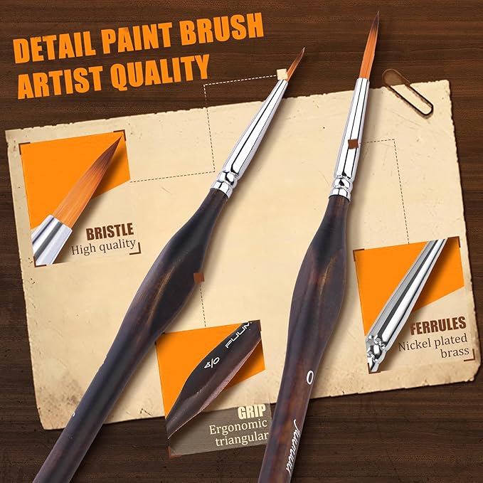Miniature Paint Brushes with Domed Dry Brush Set for Miniature Painting, Fuumuui 14Pcs Miniature Model Paint Brush Set Dry Brush Miniatures for for Acrylic, Watercolor, Oil