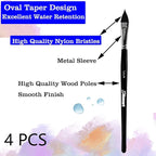Cat Tongue Watercolor Brushes,4 PCS Oval Wash Paint Brushes for Acrylic Painting Floral Petal Watercolor Brush，Pointed Oval Paintbrush Professional Cat's Tongue Paint Brush Artist Paintbrushes