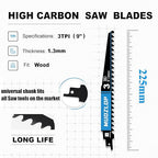 1 Pack 9 inch Reciprocating Saw Blades Set，3 TPI High Carbon Saw Blades for Wood Cutting ，Saw Blades with Organizer Case (1, 3T/9inch)