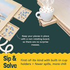 Gondola 1500 Pieces Puzzle Board with Mug Holders, 6 Drawers and Cover, Sturdy Jigsaw Puzzle Table Tray, 26"x35" Portable Wooden Jigsaw Puzzles Accessories, Jig Saw Home Holder Organizer Boards