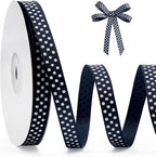 Polka Dot Grosgrain Ribbon 3/8 Inch, 25 Yards Spool Navy Blue and White Dot Craft Ribbon for Christmas Gift Wrapping DIY Crafts Hair Bows Wedding Party Decor Sewing and Home Decoration
