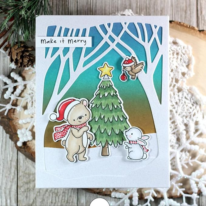 Cutting Dies Metal Stencils Scrapbooking Tools Flowers Lace Frame DIY Embossing Template for Paper Card Making Album Arts Crafts Supplies (Snowman Jungle Frame-11.1x14.2cm)