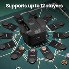 Automatic Card Shuffler and Dealer 2-in-1 Machine Set, 1-12 Player, Rotatable 360°, Remote Card Calling, Ultra Quiet, Rechargeable, 12 Remote Controls, 2 Decks of Cards, 1 Poker Table Top