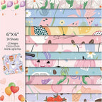 24 Sheets 12 Designs Scrapbook Paper Pad,6"×6” Single-Sided Decopodge Craft Cardstock Paper,Christmas Scrapbooking DIY Decorative Background Cardmaking Supplies.Cartoon