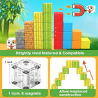 Large Magnetic Blocks 1" Building Cubes Toys for Kids Ages 4-6 5-7 8-12, Magworld Bamboo House Building Craft Construction Toy Set, Creative Sensory Toys Game Gift for 3+ Year Old Boys Girls