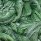Merino Silk Luxe Tonal Designer Blend. Superfine Merino, Mulberry Silk, Tussah Silk. Top Roving for Spinning or Felting. Velvet Moss 4oz