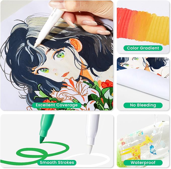 Mooking Paint Markers, 7.1G Capacity Acrylic Paint Markers with Automatic Ink Control and Bullet Tip, 24 Colors Water-Based No-Bleed Paint Pens for Arts & Crafts, Kids Activity, School Classroom