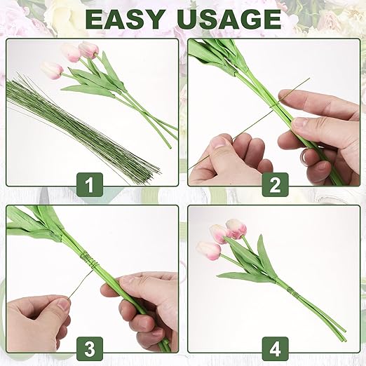 PATIKIL 32 Inch 22 Gauge Floral Stem Wire, 2 Pack/80 Pieces Bouquet Stem Paper Wrapped for DIY Crafts Flower Arrangements, Gold Tone