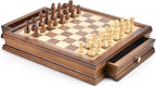 AMEROUS 12.8" x 12.8" Magnetic Wooden Chess Set with 2 Built-in Storage Drawers - 2 Bonus Extra Queens - Gift Packaging - Staunton Chess Pieces, Board Games Chess Sets for Adults and Kids