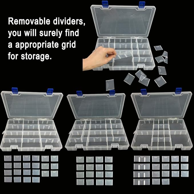 Qualsen Plastic Organizer Storage Box with Adjustable Dividers, Fishing Tackle Box and Bead Organizer Box for Jewelry, Beads, Earrings, Tools, Fishing Hooks, and Small Accessories（34 Grid x 2）