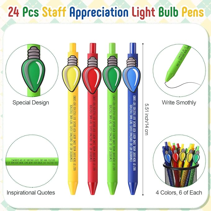 Eaasty 24 Pcs Christmas Gifts for Coworkers Appreciation Ballpoint Pens Bulk Coworkers Are Like Christmas Lights Holiday Thank You Gifts for Employee Team Colleagues (Appreciation)