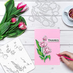 ORIGACH Realistic Tulips Stamps and Die and Layering Coloring Stencil Bundle for Card Making Album Arts Crafts Supplies