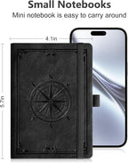 AHGXG Small Blank Pocket Journal Notebook for Men - 256 Numbered Pages B6 Mini Journal, Vintage Soft Leather Hardcover, 80gsm Paper, for Women Work Office School, 4.1'' X 5.7''- Black