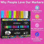 GOTIDEAL Chalk Markers, 12 Colors Liquid Chalk Markers for Blackboard Chalkboard Calendar Glass Neon Pens, Washable Window markers Paint and Drawing for Car, Auto, Bistro,Mirror Wet Erase Chisel Tip