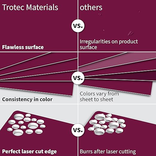 Trotec TroLase | 12"x24"x1/16", 4 Pcs | Burgundy/White | 2 Ply | Modified Acrylic | Laser Engraving Double Color Plastic Sheet | Engraving Blanks for Laser, Saw, Guillotine | Made in USA