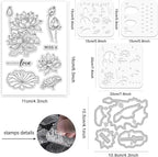 ORIGACH Lotus Layering Stencil Stamp and Die Set for Card Making, Flower Stencil Template Silicone Clear Stamps and Metal Die Sets for DIY Scrapbooking Photo Album Crafting