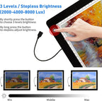 A4 Light Pad with Foldable Stand, UL Certified Adapter, 8000 Lux Super Bright Ultra Thin Pad for Cricut Weeding Vinyl, Artist Drawing Light Box/Board/Table for Tracing, Sketching - Black