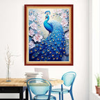 Magxvouy Cross Stitch Kits Stamped Full Range of Embroidery Kits,Cross Stitch Patterns Needlework Kits for Beginners 11CT Printed Kits&Blue Peacock Flower 16x20 inch