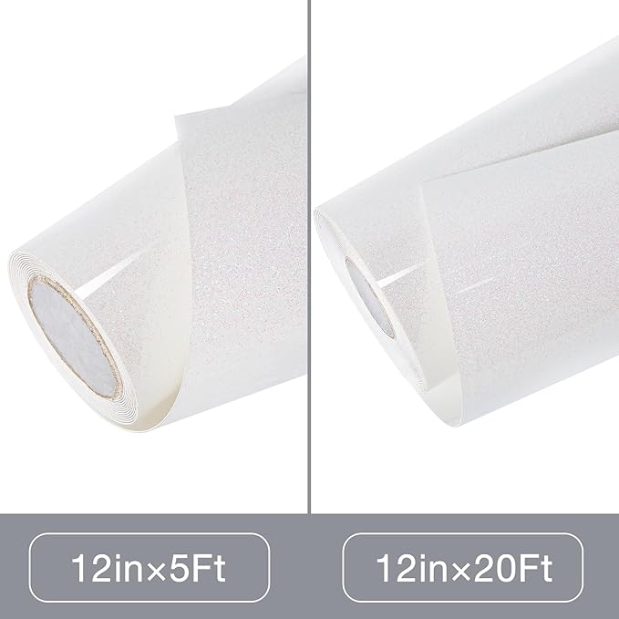 TORC Iridescent White HTV Heat Transfer Vinyl Roll (Total 12 in x 10 ft) Sparkly Rainbow White Iron-on Transfer for T-Shirts