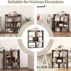Giantex 7 Cube Bookshelf of 2, Free-Standing Wooden Bookcase, 4 Tier Home Display Shelf, Horizontal Storage Unit w/Anti-Toppling Devices, Open-Back Display Rack for Study, Living Room, Walnut