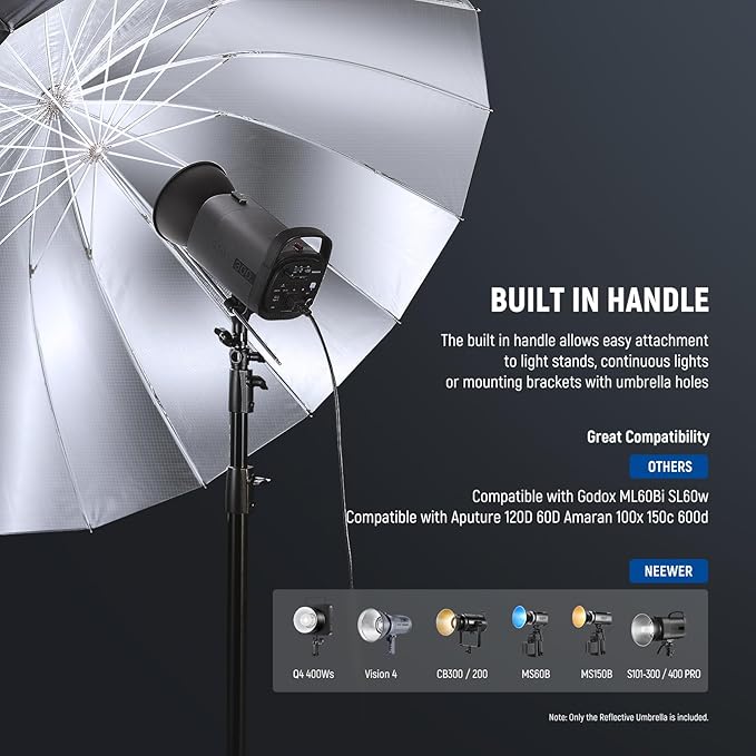 NEEWER 65"/165cm Parabolic Reflective Umbrella Photography with Silver Inner, Soft Lighting with Diffuser Cover, Bag, Quick Fold for Camera Photo Studio Video Light Shooting Monolight Flash, NS3U