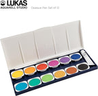 Lukas Opaque Artist Watercolor Studio Paint Set - Professional, Includes a Travel Friendly Outdoor Painting Case and Color Mixing Palette - 24 Brilliant Colors in Round Pans