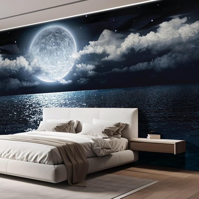 wall26 Wall Sticker/Wall Mural Sea Under Moonlight, Not Peel and Stick, Non-Woven Wallpaper Decorative for Bedroom, Living Room, Office - 120x168 inches