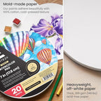 ARTEZA Watercolor Paper, 20 Sheets, 7 Inch Diameter Round Paper Pads, 140lb/300gsm, 100% Cotton, Cold Press, Acid Free Art Paper