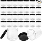 30 Pack 12oz Clear Plastic Jars with Black Lids Plastic Empty Storage Containers Refillable Round Clear Cosmetics Containers Clear Jars for Candy Kitchen Food Storage DIY Crafts Making