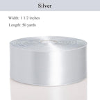 1 1/2 Inch Silver Solid Satin Ribbon, 50 Yards Craft Fabric Ribbon for Gift Wrapping Floral Bouquets Wedding Party Decoration
