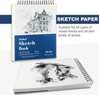 9" x 12" Sketch Book Set, Drawing Paper Pad (68lb/100gsm), 2-Pack Top Spiral Bound Sketch Pad, Double-Sided Hardcover Sketchbook, Art Notebooks Drawing for Kids, Beginners and Artists,100 Sheets Each.