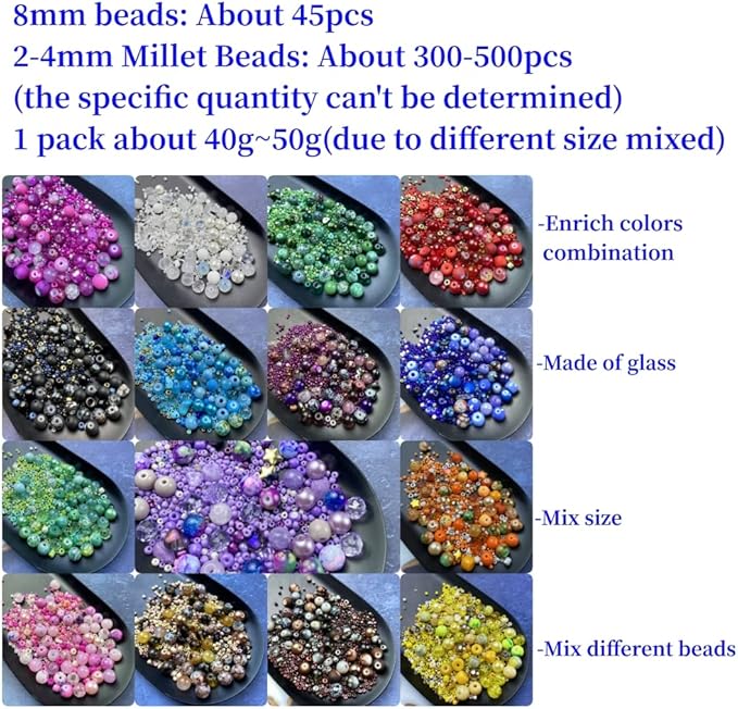Assorted Glass Resin Beads Multi Size Colors Smooth Cracked Gravel Millet Spacer Beads for Bracelets Necklace Earring DIY Jewelry Making Craft(Deep Purple Series)