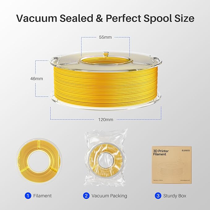ELEGOO Silk PLA Filament 1.75mm Gold 250g, Shiny 3D Printer Filament Dimensional Accuracy +/- 0.02mm, 250g Spool Fits for Most FDM 3D Printers