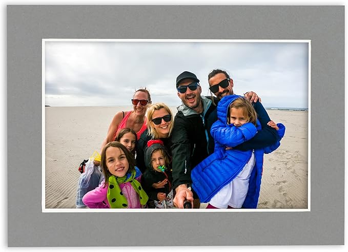 Pack of TEN 8x10 Mats Bevel Cut for 5x8 Photos - Acid Free Mid Grey Precut Matboards For Pictures, Photos, Framing - 4-ply Thickness