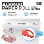 White Freezer Paper 36" x 13200" (1100 feet) with Cutter - USA-made Large Freezer Paper Roll for Meat & Fish - Poly-Coated Food Wrapping Material for Freezing by IDL Packaging