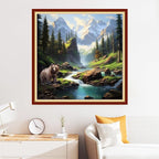 Disxvivy Cross Stitch Stamped Full Embroidery Kits DIY 11CT Cotton Thread Printed DIY Needlepoint Kits Craft Needlework Set Cross-Stitch Stamped Sets-Forest Bear 18x18 inch