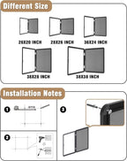 36"x24" Enclosed Bulletin Board, Lockable Weather-Resistant Aluminum Cork Noticeboard for School & Office, Black Frame w/Grey Flet