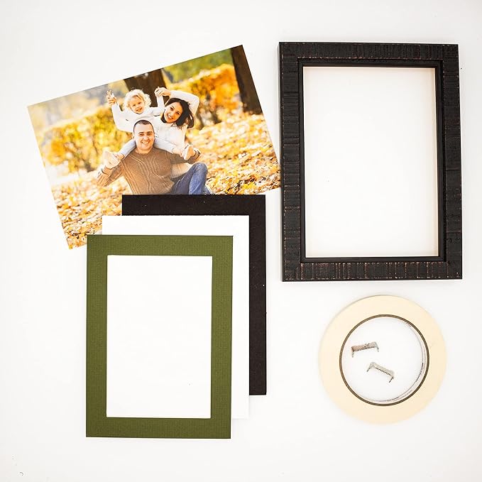 8x10 Mat Bevel Cut for 5.5x8.5 Photos - Acid Free Dill Green Precut Matboard With Backing Board and Crystal Clear, Self Seal Photo Mat Bag - For Pictures, Photos, Framing - 4-ply Thickness