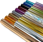 Sheet Metallic Foil Heat Transfer Vinyl Bundle – 12"x10"-17 Chrome HTV Pack in 17 Vibrant Colors for Stunning T-Shirt Designs! Perfect for DIY Enthusiasts and Professionals (Multicolours)