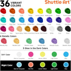Shuttle Art Outdoor Acrylic Paint Set, 36 Colors 2oz/60ml Waterproof Acrylic Paint with 10 Brushes 1 Palette, Rich Pigmented Paints for Artists, Beginners on Rocks, Wood Crafts, Garden Statues