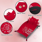 Red Cats Dice Tray Novelty Cat PU Leather Rolling Dice Tray Portable Dice Holder Cute Cat Desk Organizer Funny Gift for RPG, DND Game Players