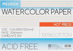 MEEDEN Watercolor Paper Block, 100% Cotton Watercolor Paper Pad of 20 Sheets, 140lb/300gsm, Acid-Free Art Paper for Watercolor, Gouache, Ink and More, 5" x 7" Hot Press