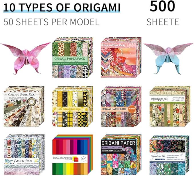 Mifuner 10 Pack/Sets Origami Paper Kit Double Sided 6 Inch Japanese Chiyo Square Easy Fold Arts Crafts Beginner DIY Handwork Origami Papers