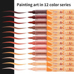 Guangna Acrylic Paint Markers 12 Colors, Skin Tone Series Set with Soft Brush Tip Water Based, Fine Tip Markers for Wood, Canvas, Rock Painting, Glass, Diy Crafts, Fabric Paint