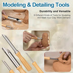 Amrules Clay Tools Kit, 4 PCS Circular Clay Hole Cutters Tools, Wooden Handle and Stainless Steel Sculpting Tools Kit Suitable for Drilling, Carving, Pottery Craft and DIY Projects