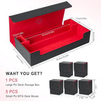 6 in1 Card Deck Box Set,X-Large Premium Trading Card Storage Case with 5 Small Box,Magnetic Game Deck Display Case Compatible with MTG/TCG/Yugioh/Magic/Commander(Black＆Red)