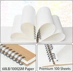 Crehatos 5.5" x 8.5" Small Sketch Book, Top Spiral Bound Sketch Pad, 100 Sheets Each 68lb/100gsm Drawing Paper, 2 Pack